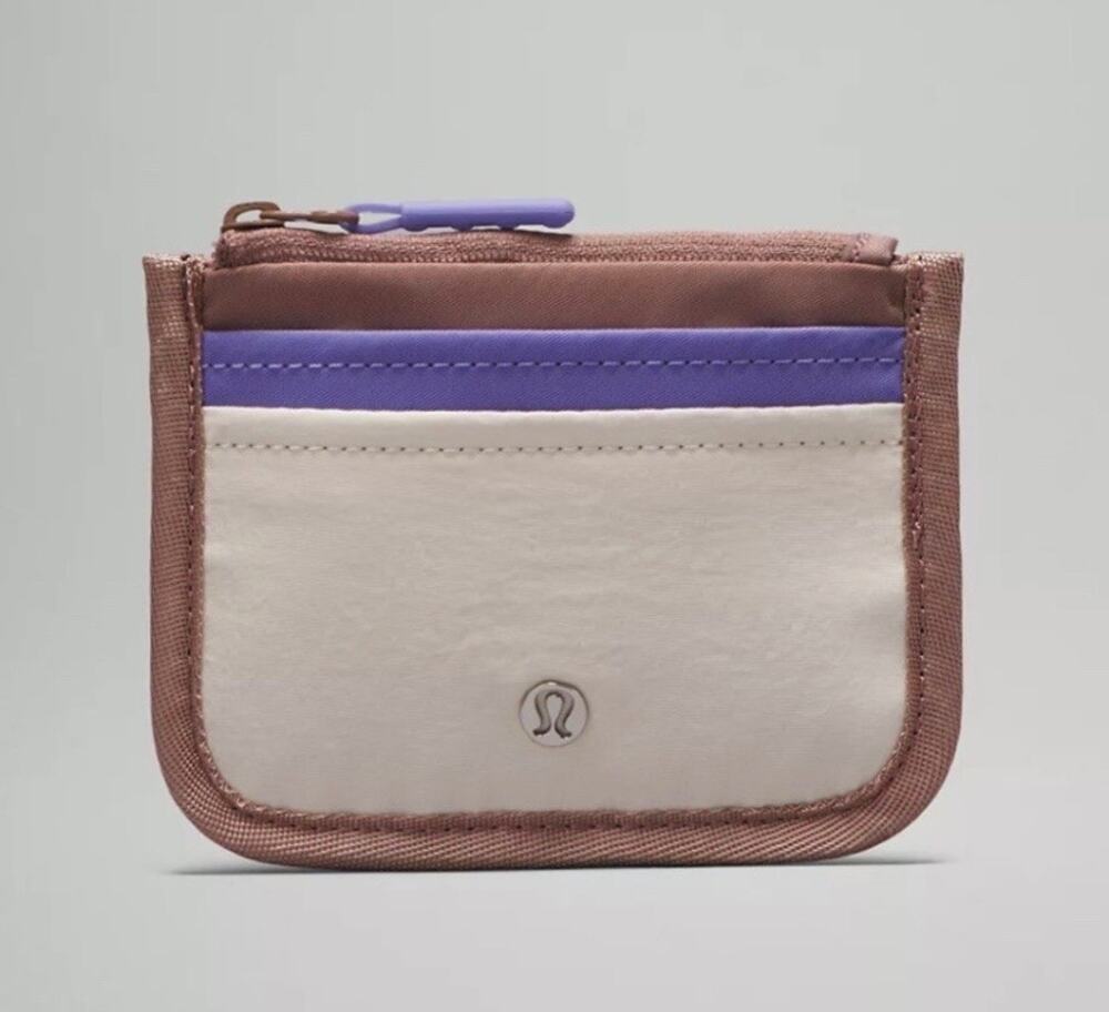 Lululemon True Identity Card Case, Tan and Lavender, Zip Wallet, Water Repellent